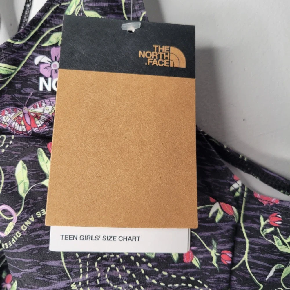 North Face Girls Never‎ Stop Bralette XL 14/16 Black Floral Athletic Performance